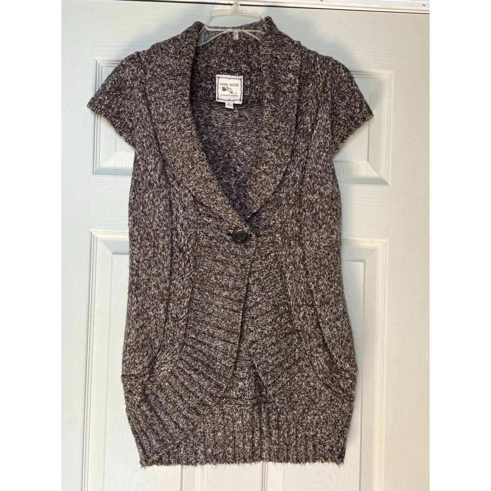 Pink Rose Sleeveless Sweater Vest, Size XL Dark Brown